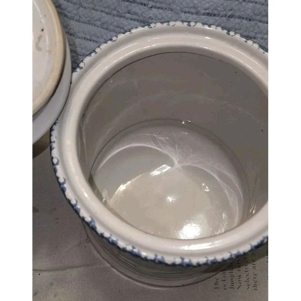Vintage Blue Heart Spongeware 9 inch Canister Farmhouse House Lloyd Cottagecore